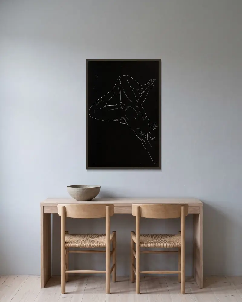Dvacet pět aktů, list 8, Eric Gill v rámu na stěně