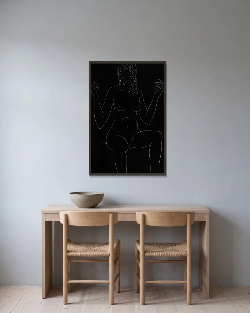 Fünfundzwanzig Akte Taf. 12 von Eric Gill gerahmt an einer Wand