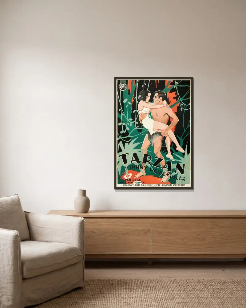 Tarzan the Ape Man av Eric Rohman inramad på en vägg