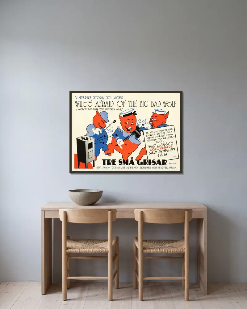 The Three Little Pigs av Eric Rohman inramad på en vägg