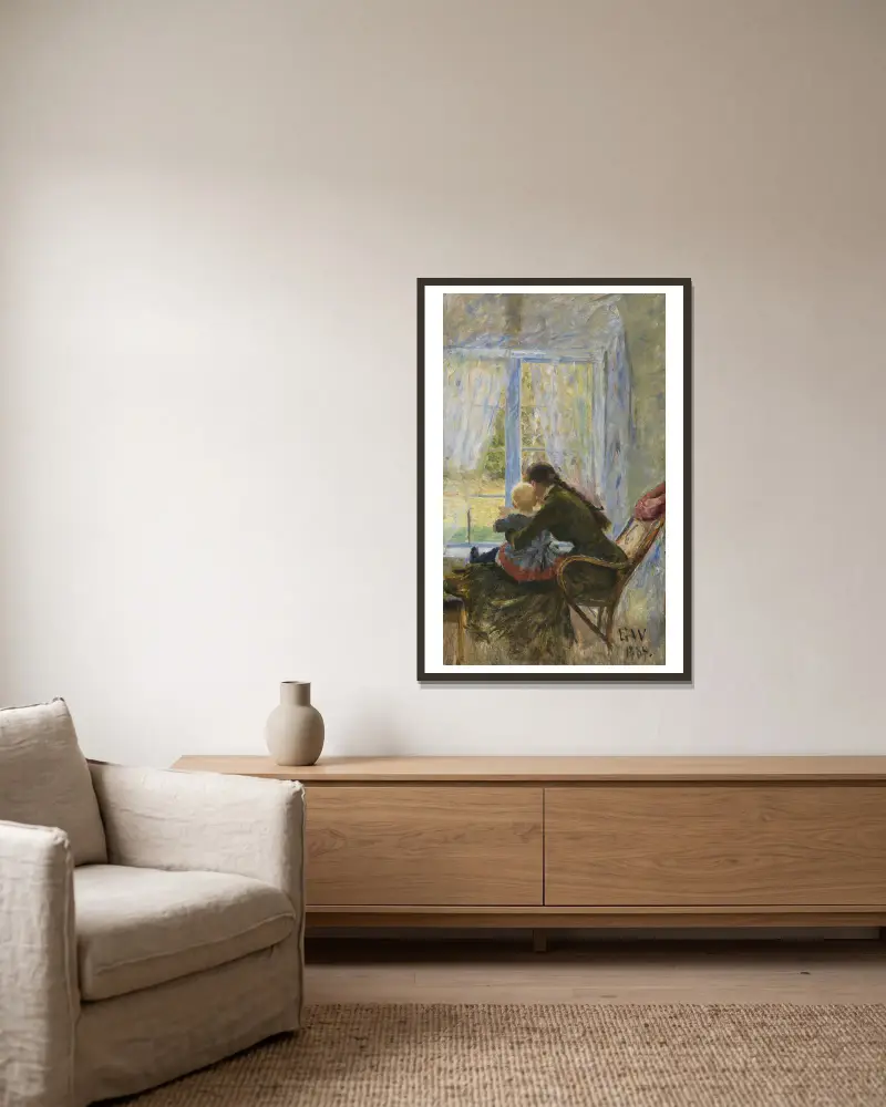 Du und Bébé von Erik Werenskiold gerahmt an einer Wand
