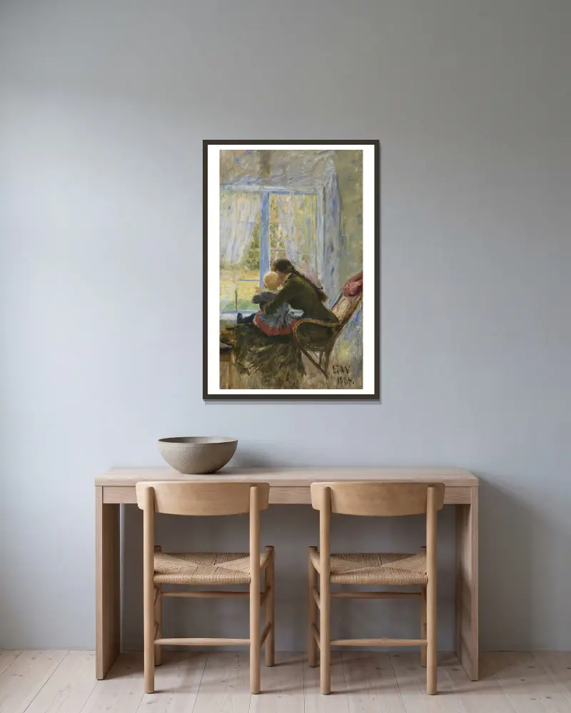 Du und Bébé von Erik Werenskiold gerahmt an einer Wand