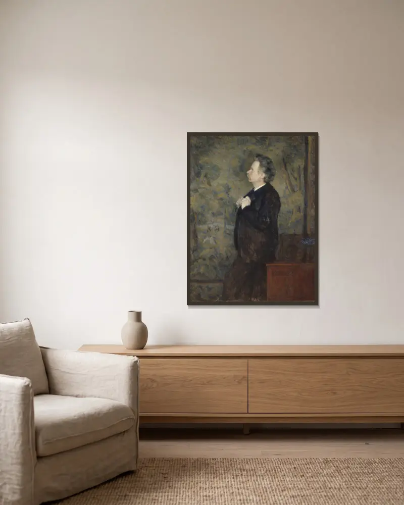 Edvard Grieg, Komponist von Erik Werenskiold gerahmt an einer Wand