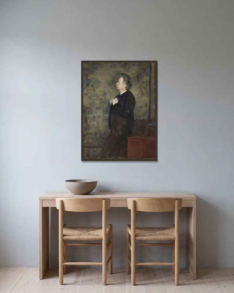 Edvard Grieg, Komponist von Erik Werenskiold gerahmt an einer Wand