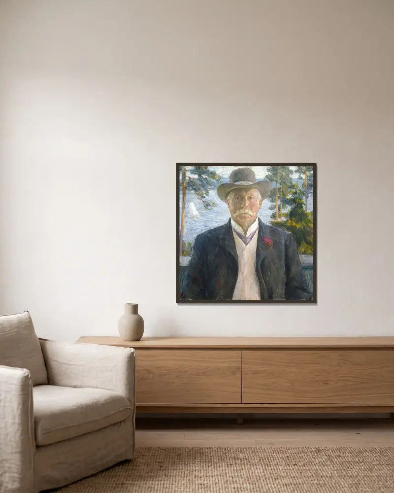 Portrait of the Composer Thorvald Lammers av Erik Werenskiold inramad på en vägg