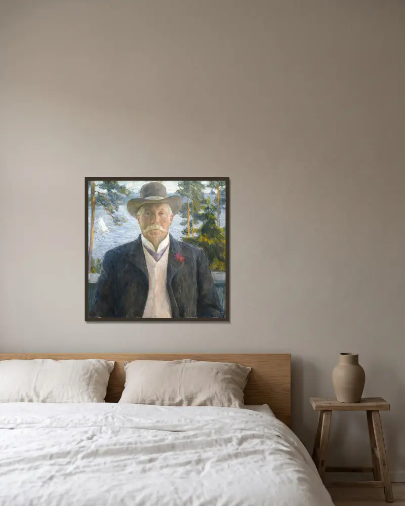 Portrait of the Composer Thorvald Lammers av Erik Werenskiold inramad på en vägg