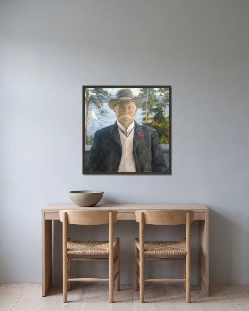 Portrait of the Composer Thorvald Lammers av Erik Werenskiold inramad på en vägg