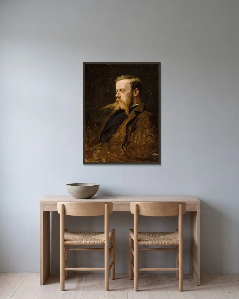 Portrait of the Painter Nikolai Ulfsten av Erik Werenskiold inramad på en vägg
