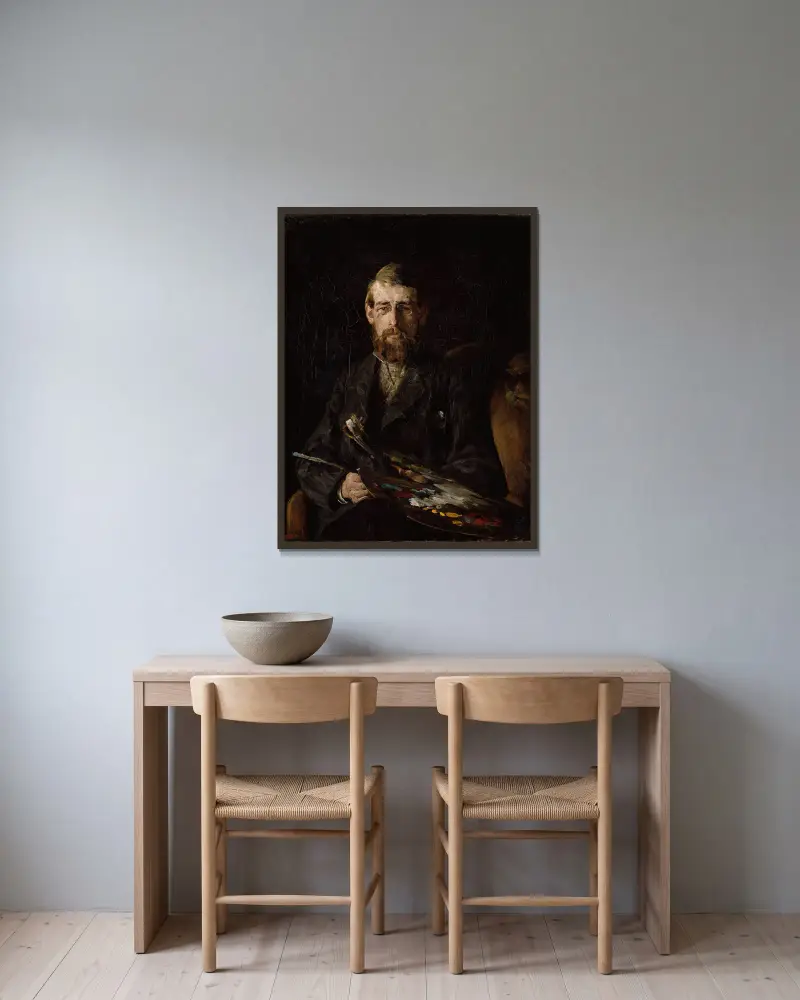 Portrait of the Painter Nils Hansteen av Erik Werenskiold inramad på en vägg