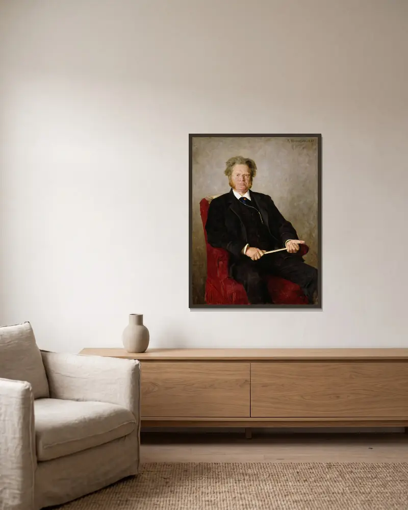 Portrait of the Poet Bjørnstjerne Bjørnson, 1885 av Erik Werenskiold inramad på en vägg
