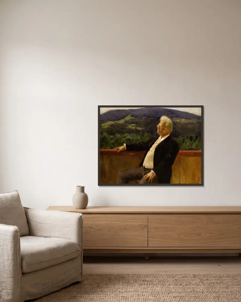 Portrait of the Poet Bjørnstjerne Bjørnson – nr 1 av Erik Werenskiold inramad på en vägg