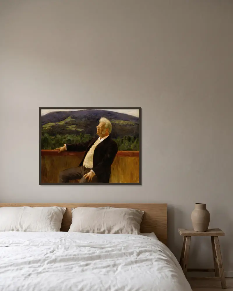 Portrait of the Poet Bjørnstjerne Bjørnson – nr 1 av Erik Werenskiold inramad på en vägg