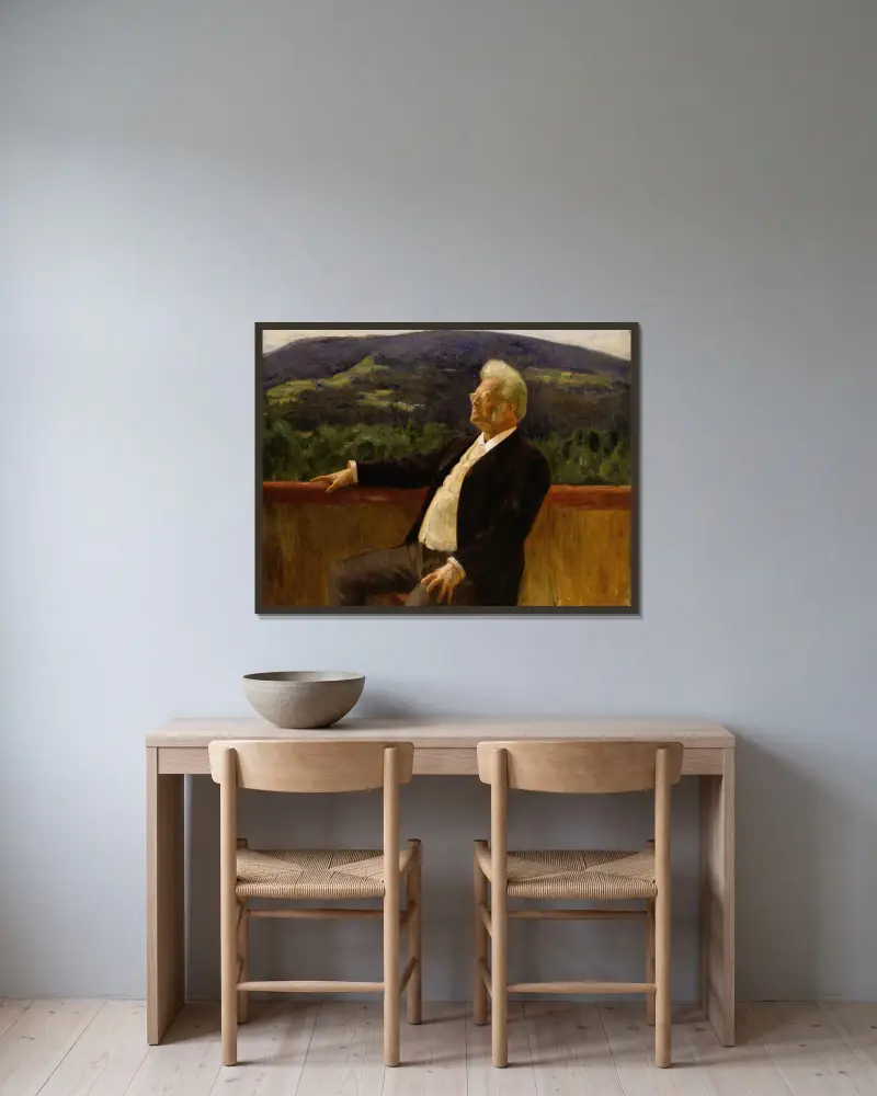 Portrait of the Poet Bjørnstjerne Bjørnson – nr 1 av Erik Werenskiold inramad på en vägg