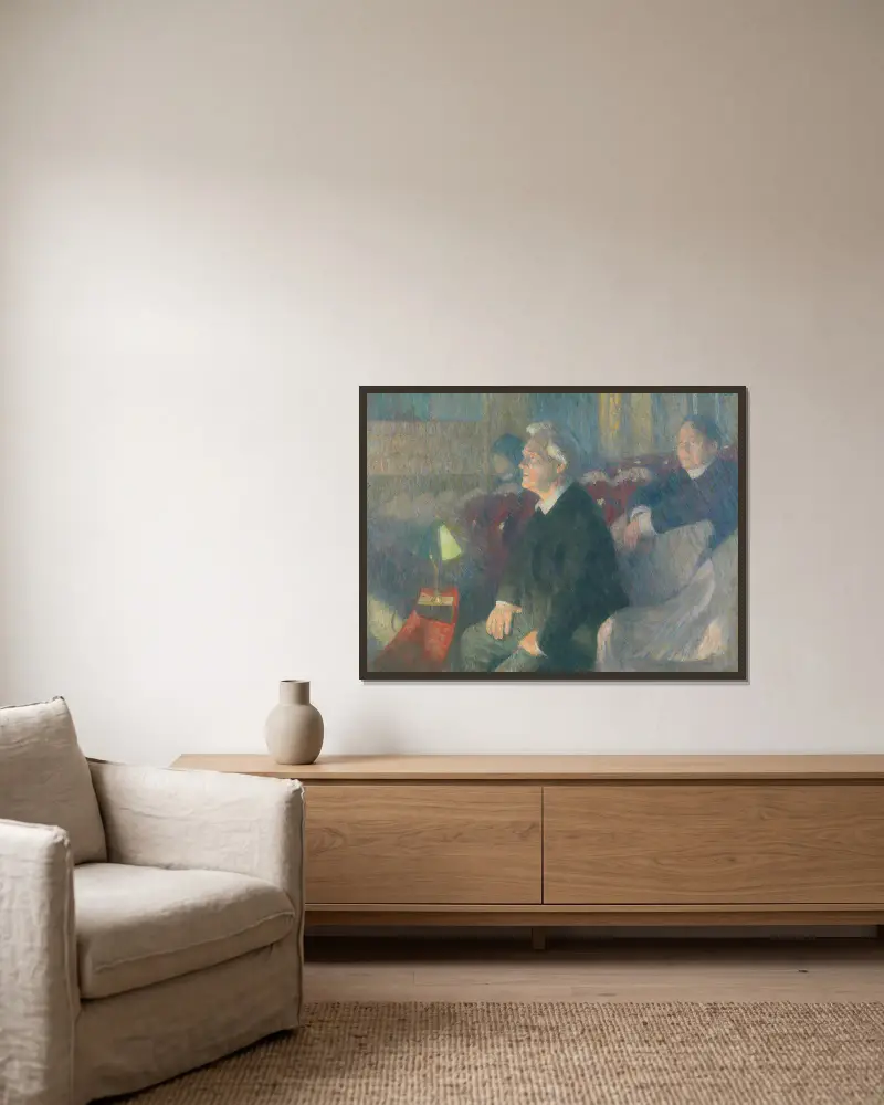Portrait of Theater Director Bjørn Bjørnson av Erik Werenskiold inramad på en vägg
