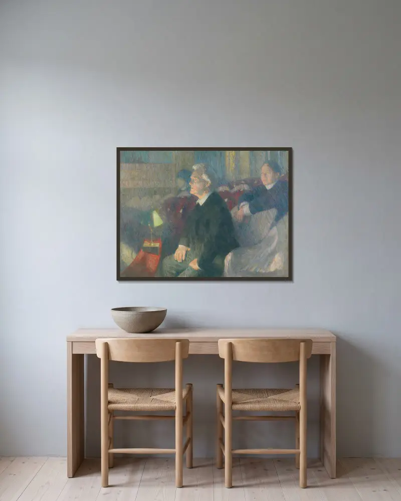 Portrait of Theater Director Bjørn Bjørnson av Erik Werenskiold inramad på en vägg
