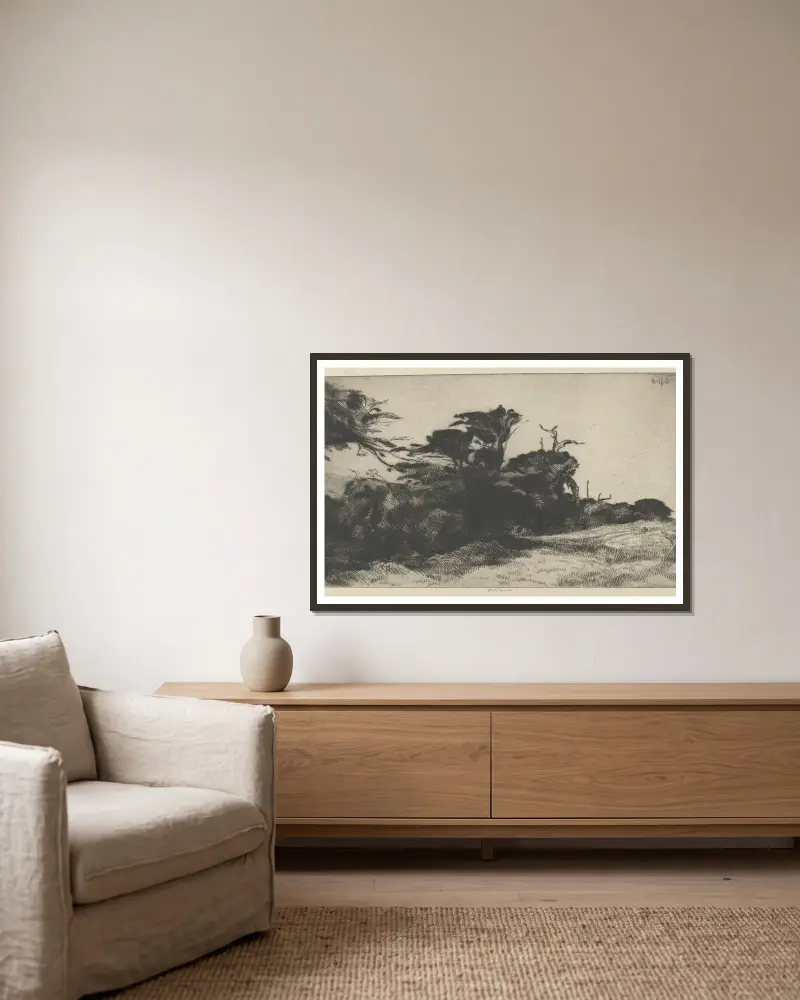 Zypressenstudie Nr. 2 von Ernest Haskell gerahmt an einer Wand