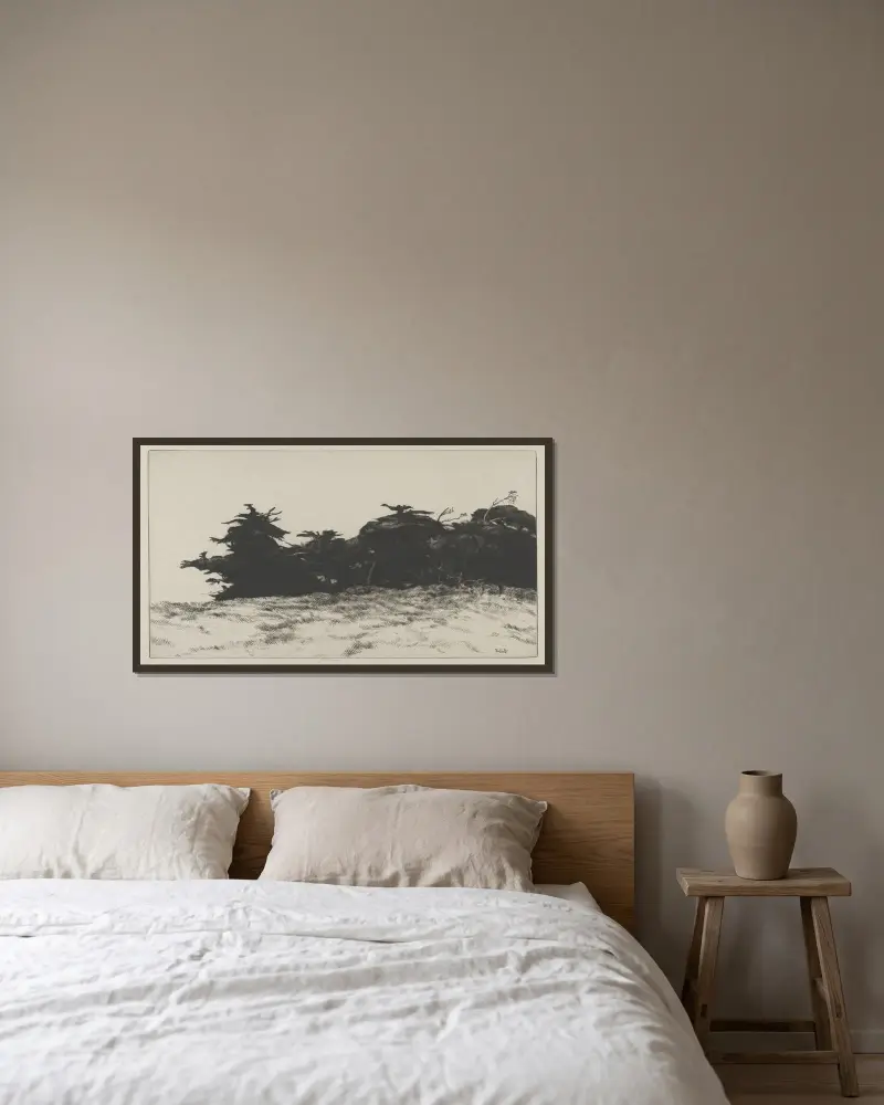 Cypress Wall av Ernest Haskell inramad på en vägg