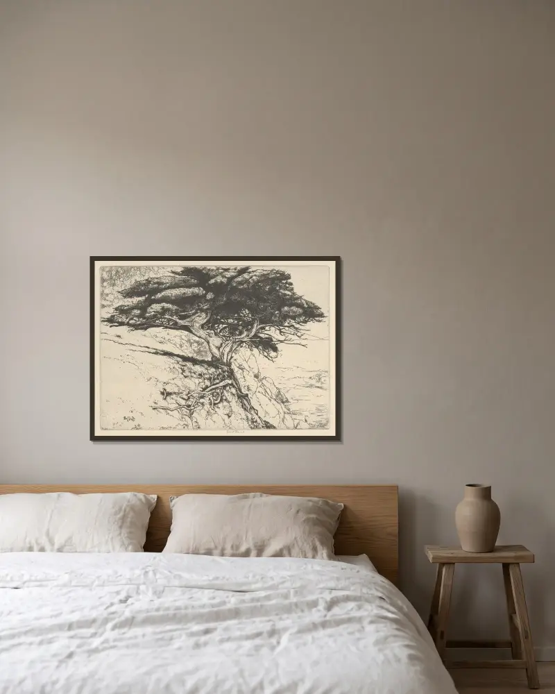 Fan Tree av Ernest Haskell inramad på en vägg