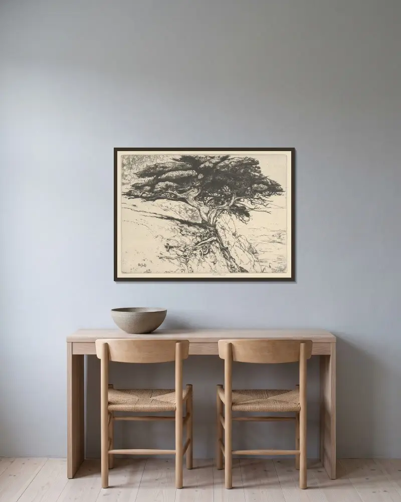Fan Tree av Ernest Haskell inramad på en vägg