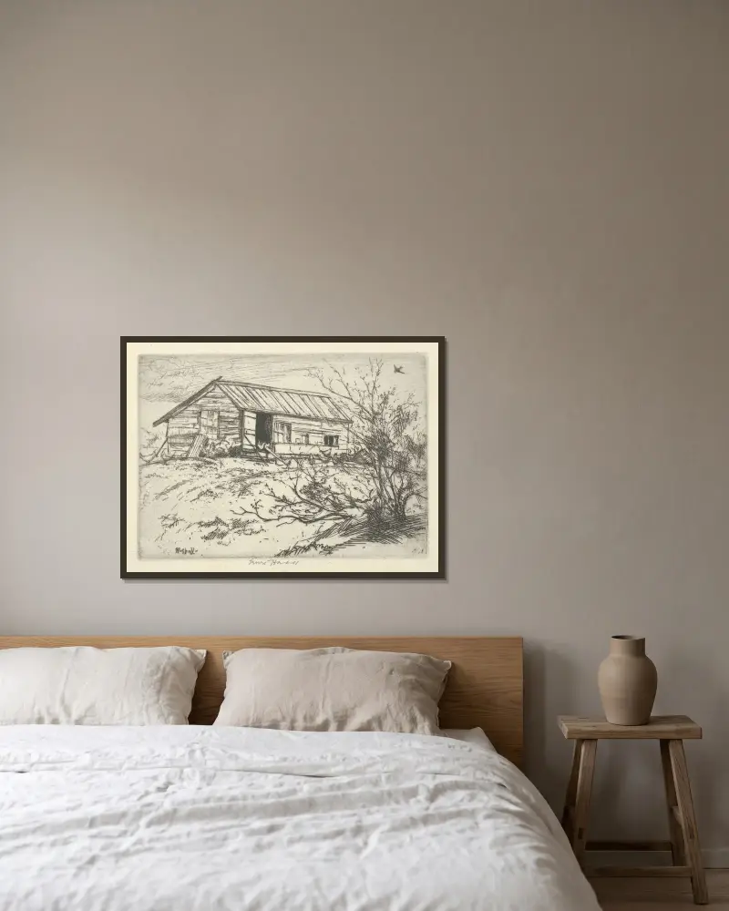 Hilltop Chickens av Ernest Haskell inramad på en vägg