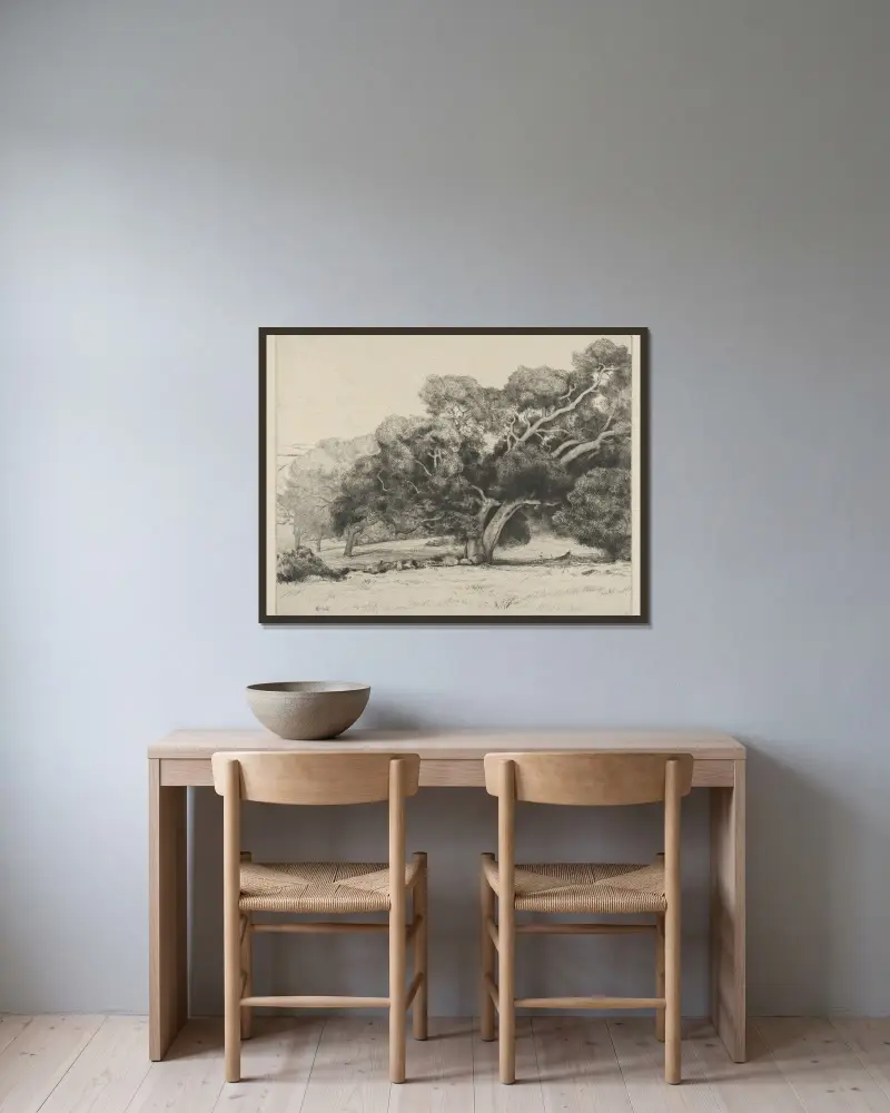 Large Live Oak av Ernest Haskell inramad på en vägg