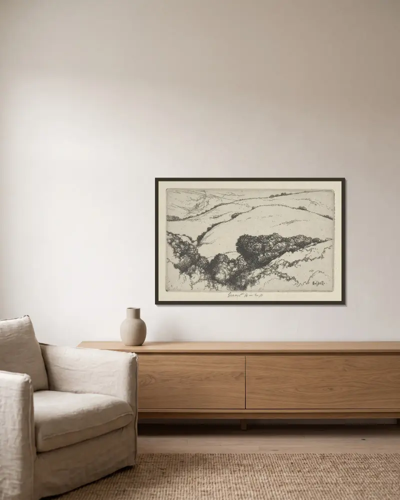Lilla arroyo av Ernest Haskell inramad på en vägg