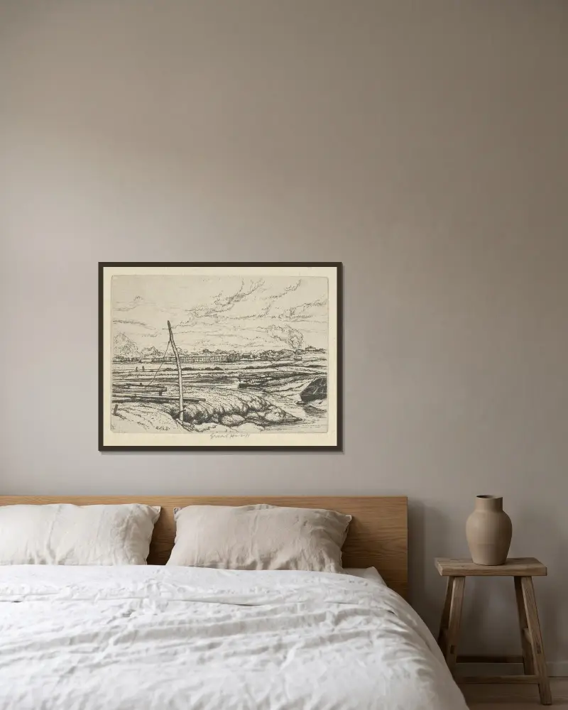 Long Island Marshes av Ernest Haskell inramad på en vägg