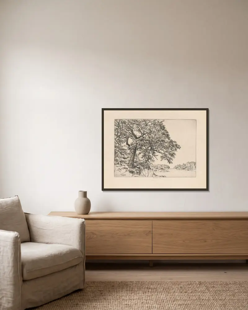 Marin’s Oak av Ernest Haskell inramad på en vägg