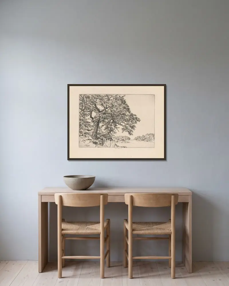 Marin’s Oak av Ernest Haskell inramad på en vägg