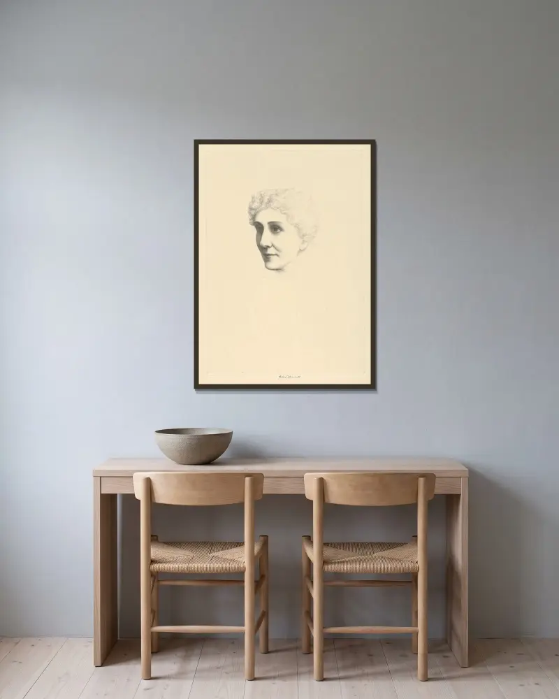 Mary Baker Eddy av Ernest Haskell inramad på en vägg