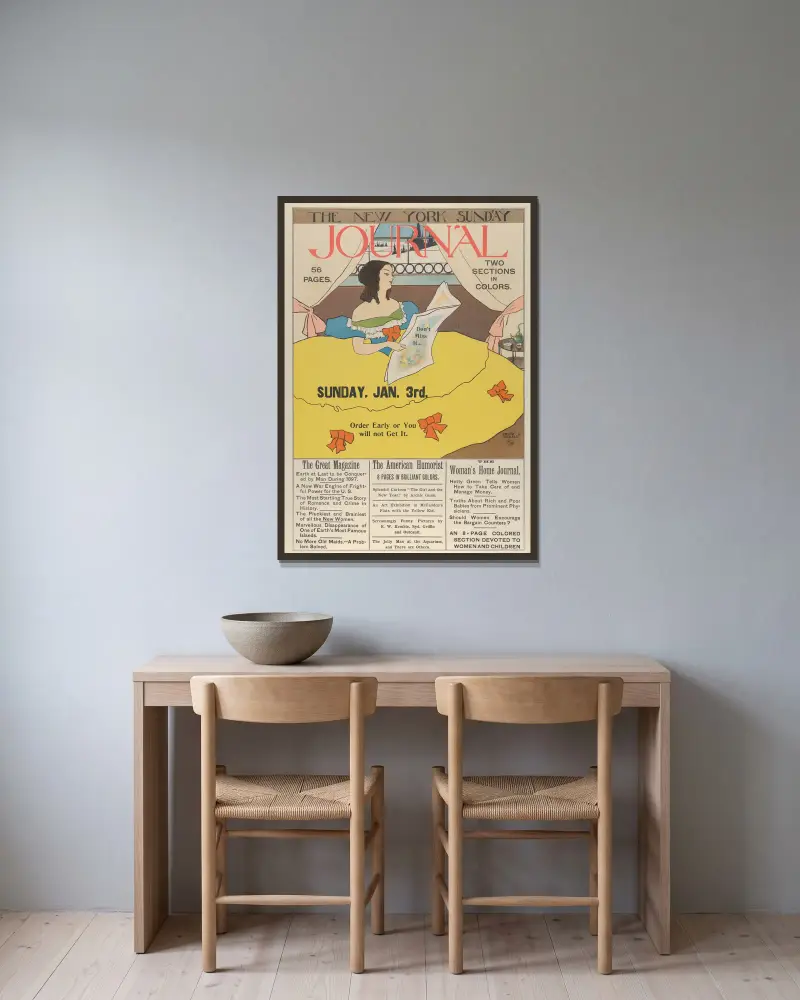 New York Sunday Journal von Ernest Haskell gerahmt an einer Wand
