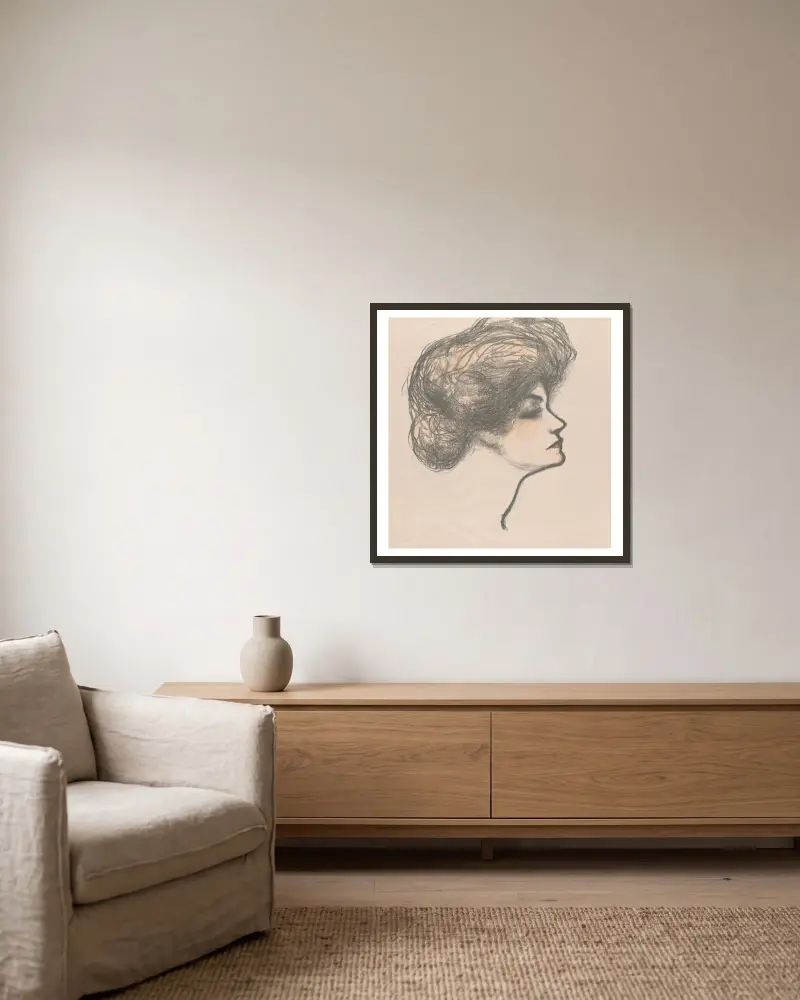 Profile of a Woman av Ernest Haskell inramad på en vägg
