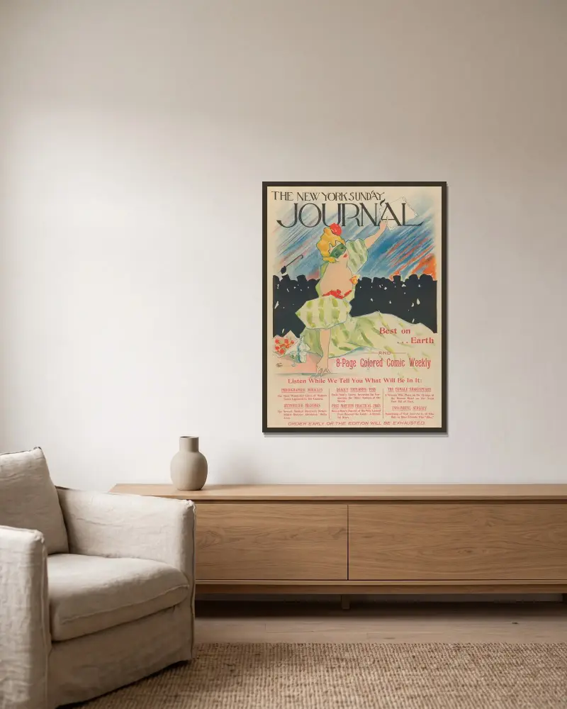 The New York Sunday Journal av Ernest Haskell inramad på en vägg