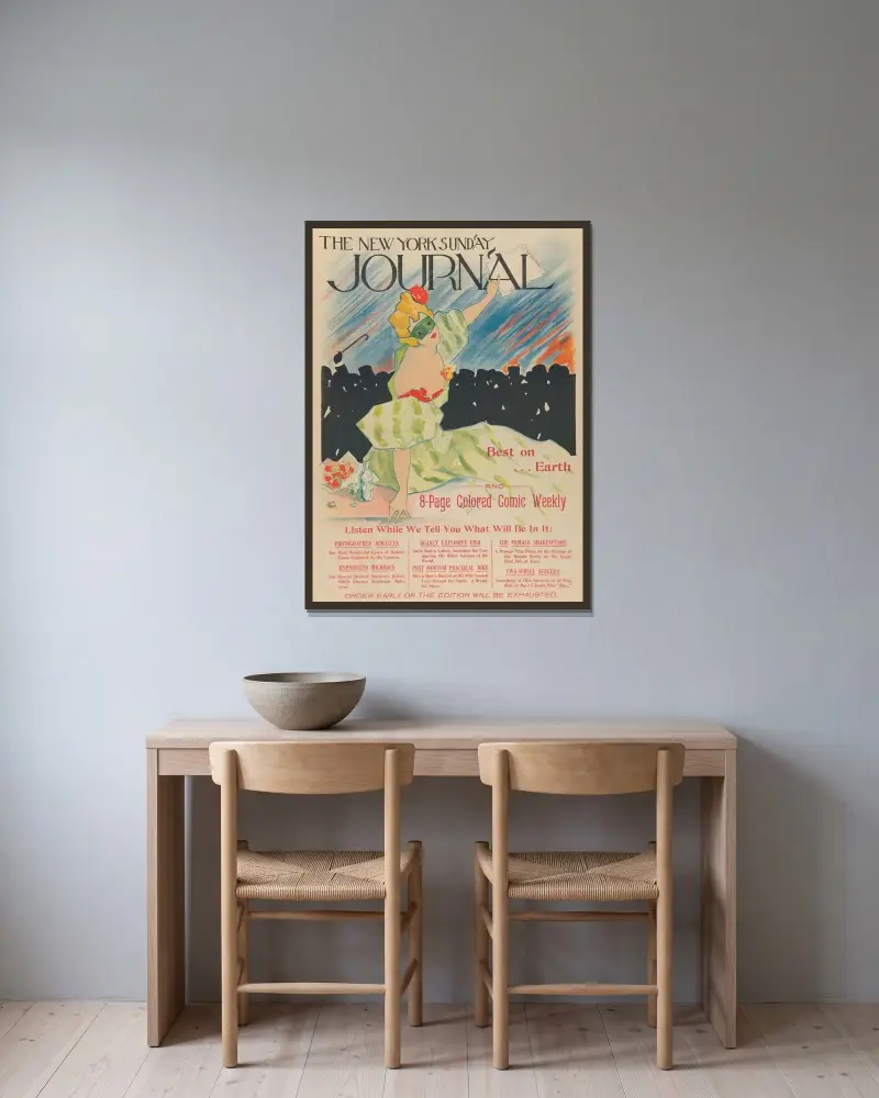 The New York Sunday Journal av Ernest Haskell inramad på en vägg