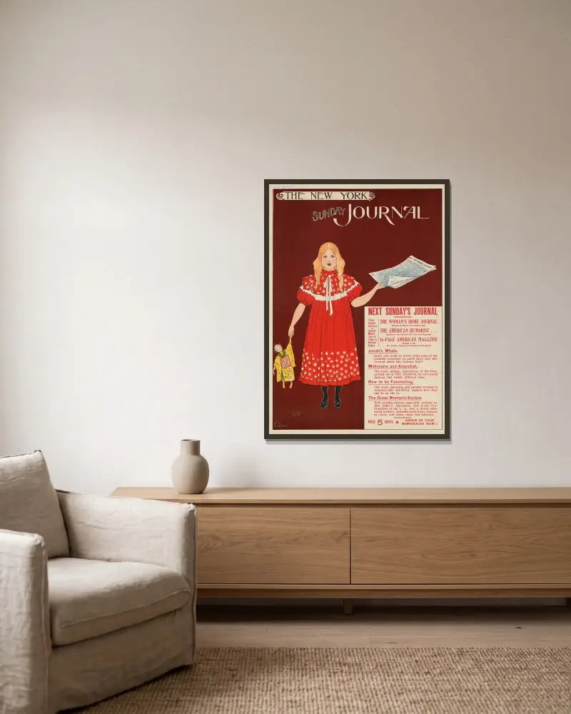 The New York Sunday journal av Ernest Haskell inramad på en vägg