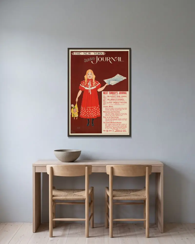 The New York Sunday journal av Ernest Haskell inramad på en vägg