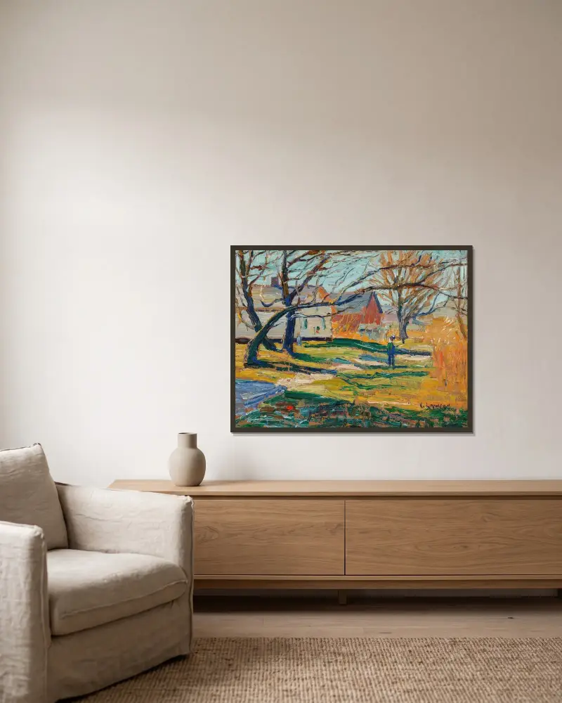 Lantgård av Ernest Lawson inramad på en vägg