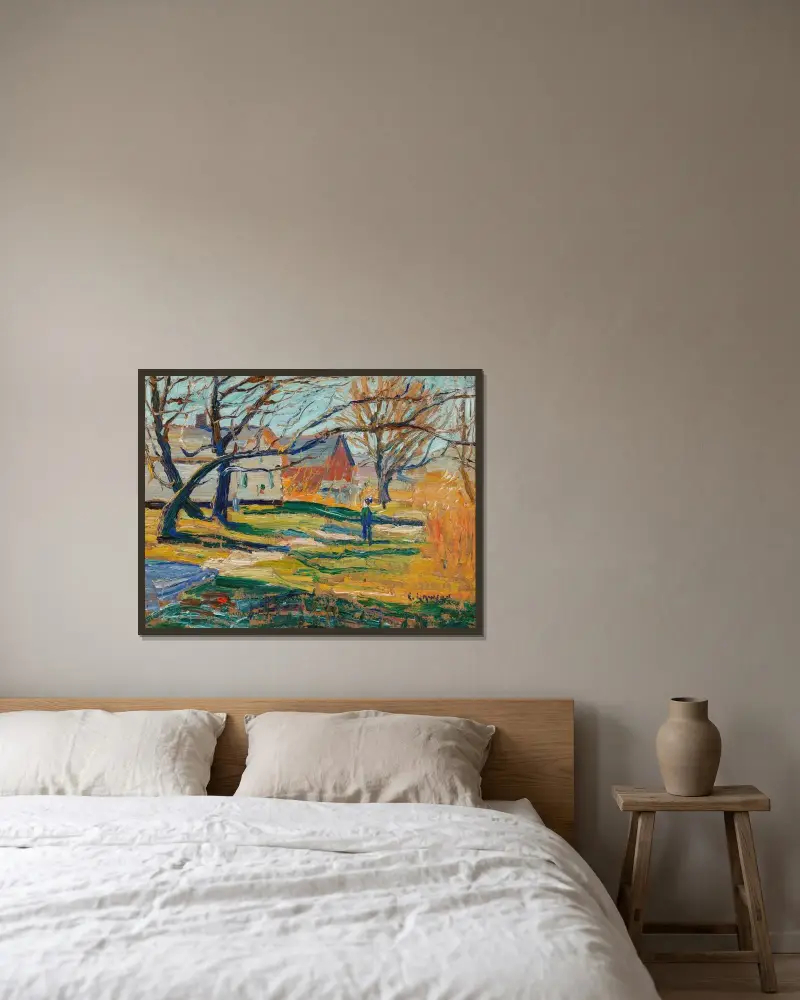 Lantgård av Ernest Lawson inramad på en vägg