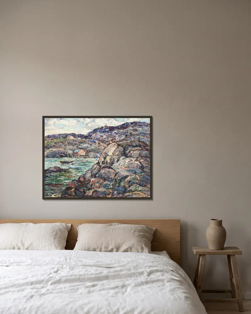 Rocky Coast, Nova Scotia av Ernest Lawson inramad på en vägg