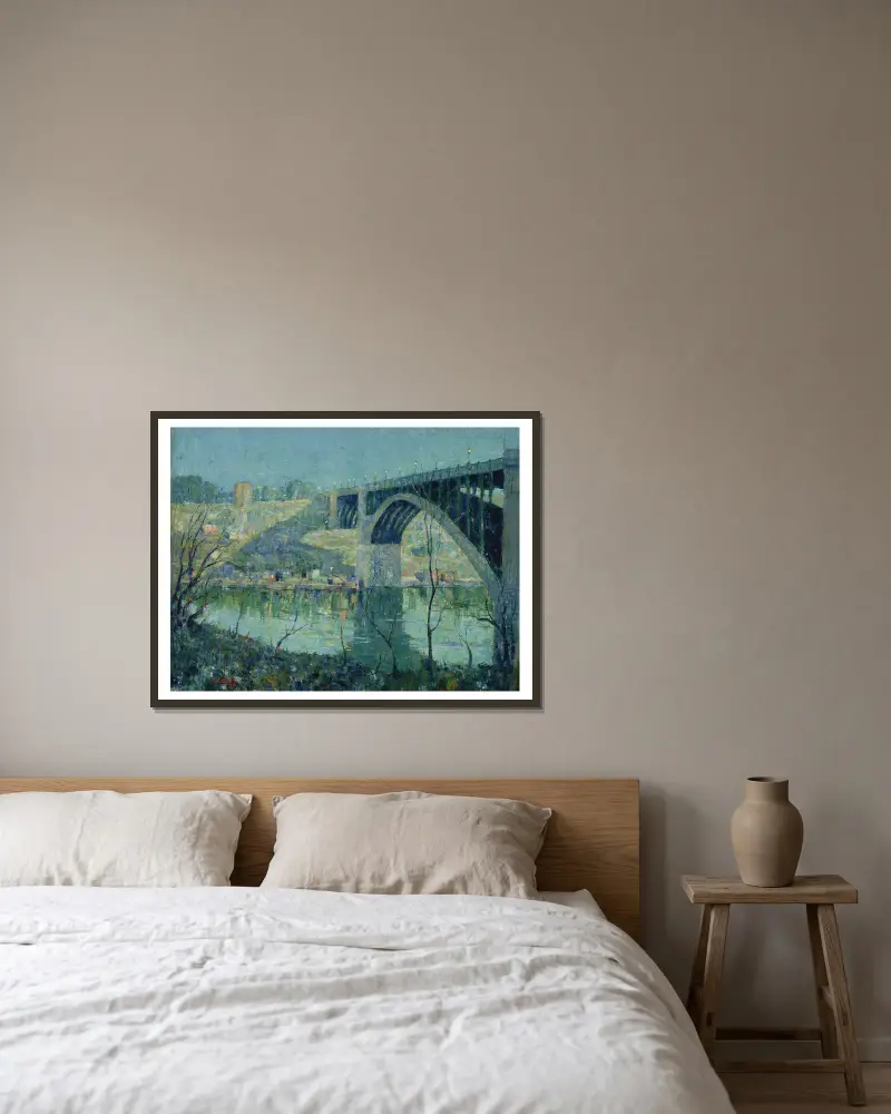 Jarní noc, Harlem River, Ernest Lawson v rámu na stěně