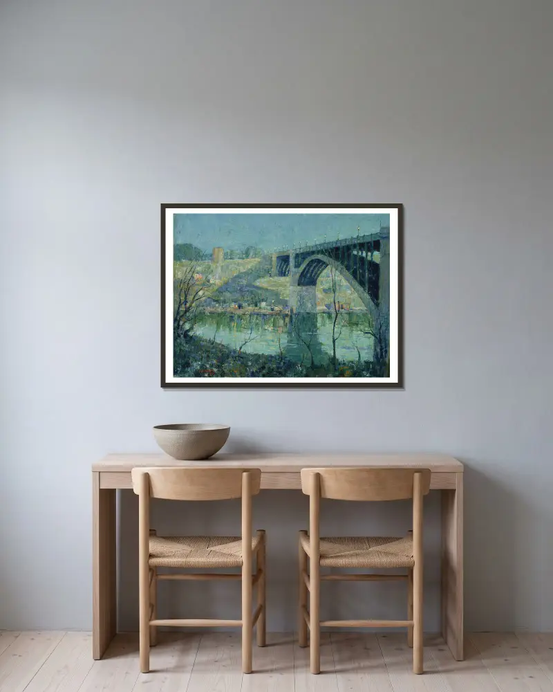 Jarní noc, Harlem River, Ernest Lawson v rámu na stěně