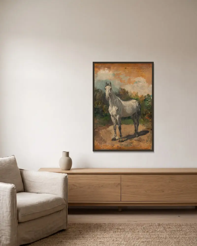 Bachelier, cheval de l’artiste av Ernest Meissonier inramad på en vägg