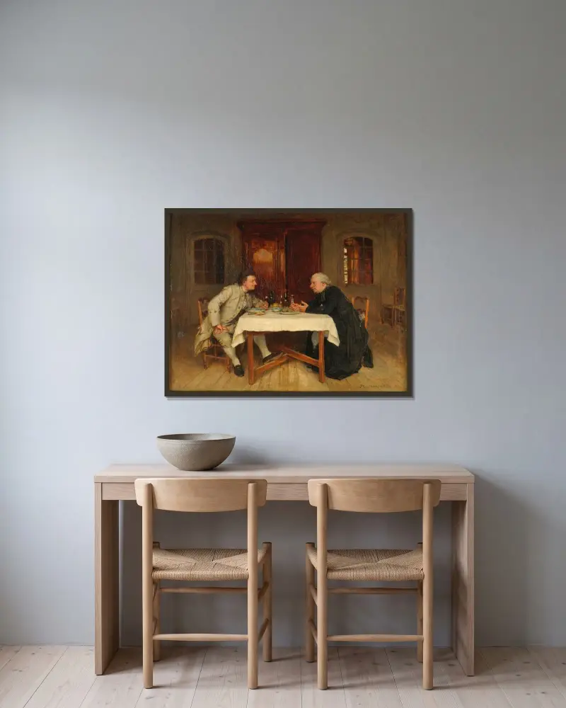 Prästens vin av Ernest Meissonier inramad på en vägg