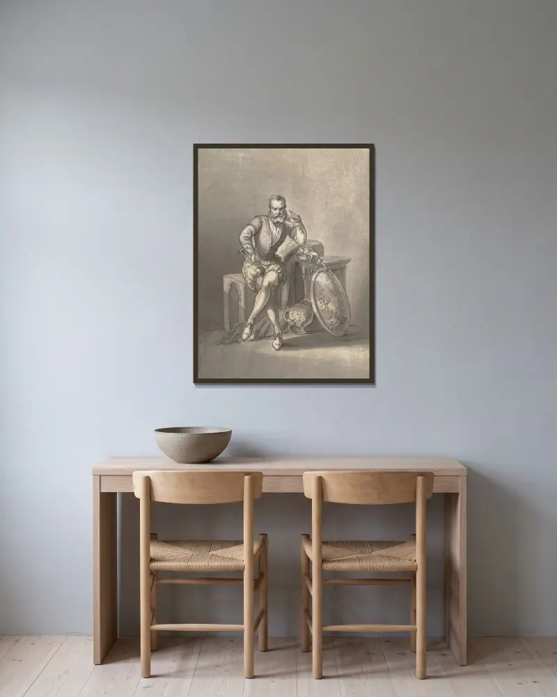 Porträtt av en silversmed, sittande av Ernest Meissonier inramad på en vägg