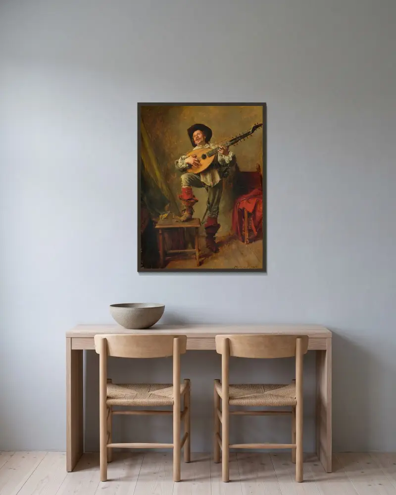 Soldat som spelar teorb av Ernest Meissonier inramad på en vägg