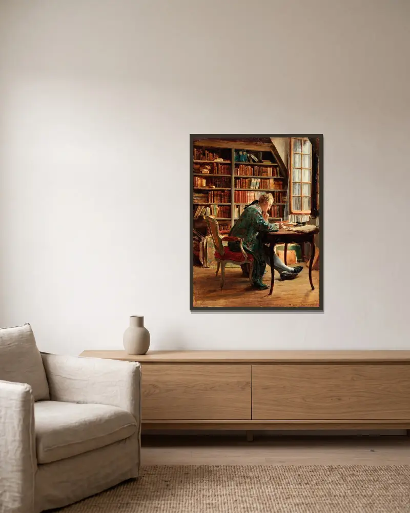 The Bibliophile av Ernest Meissonier inramad på en vägg
