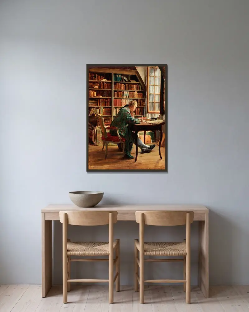 The Bibliophile av Ernest Meissonier inramad på en vägg