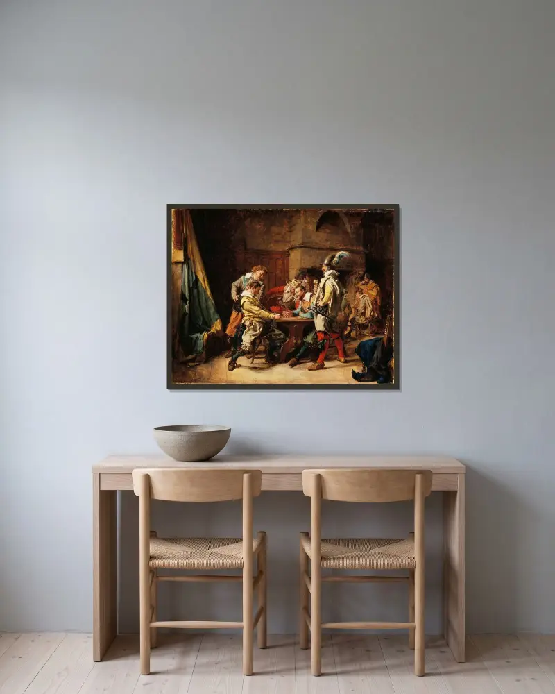 Det förlorade spelet av Ernest Meissonier inramad på en vägg