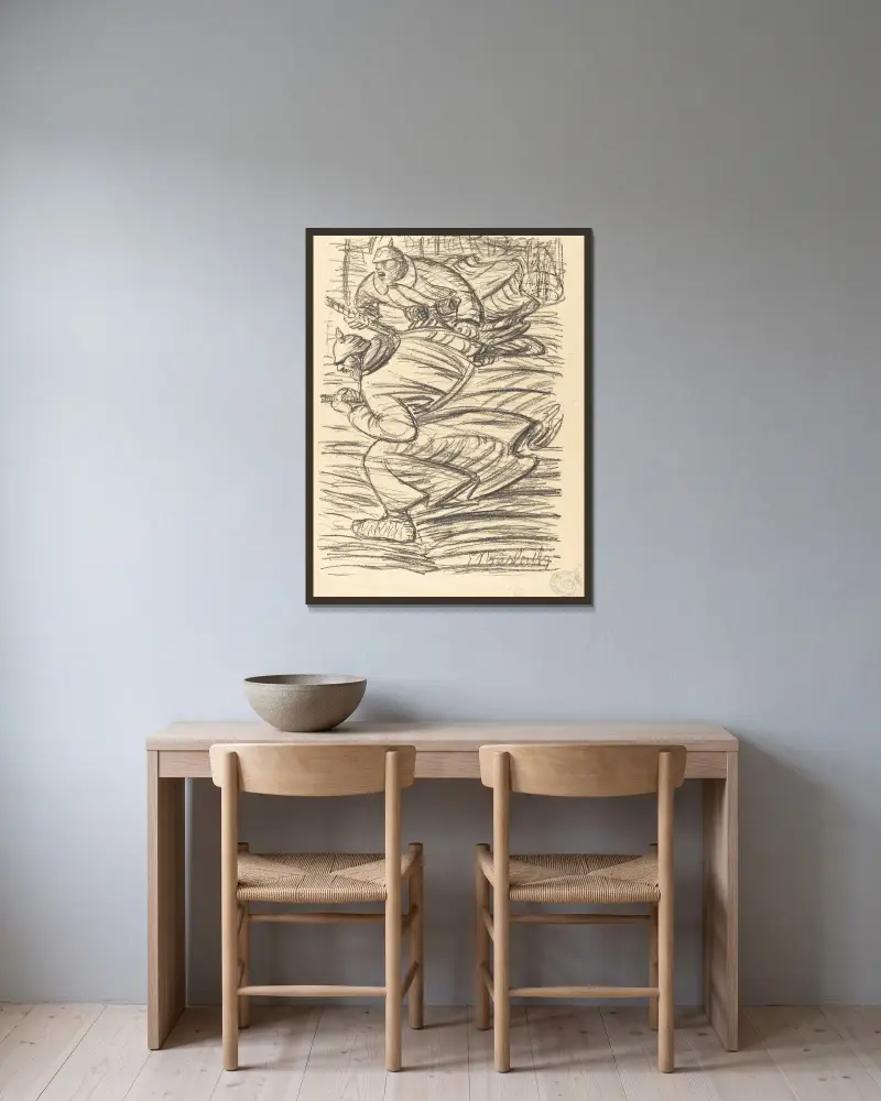 Der Überfall von Ernst Barlach gerahmt an einer Wand