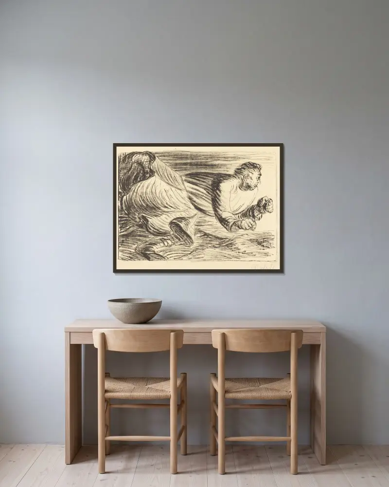 Der tobende Barbar von Ernst Barlach gerahmt an einer Wand